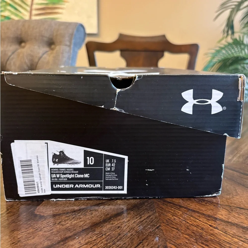 Under Armour Spotlight Clone Women's Lacrosse Cleats, Black/Silver, 10 New